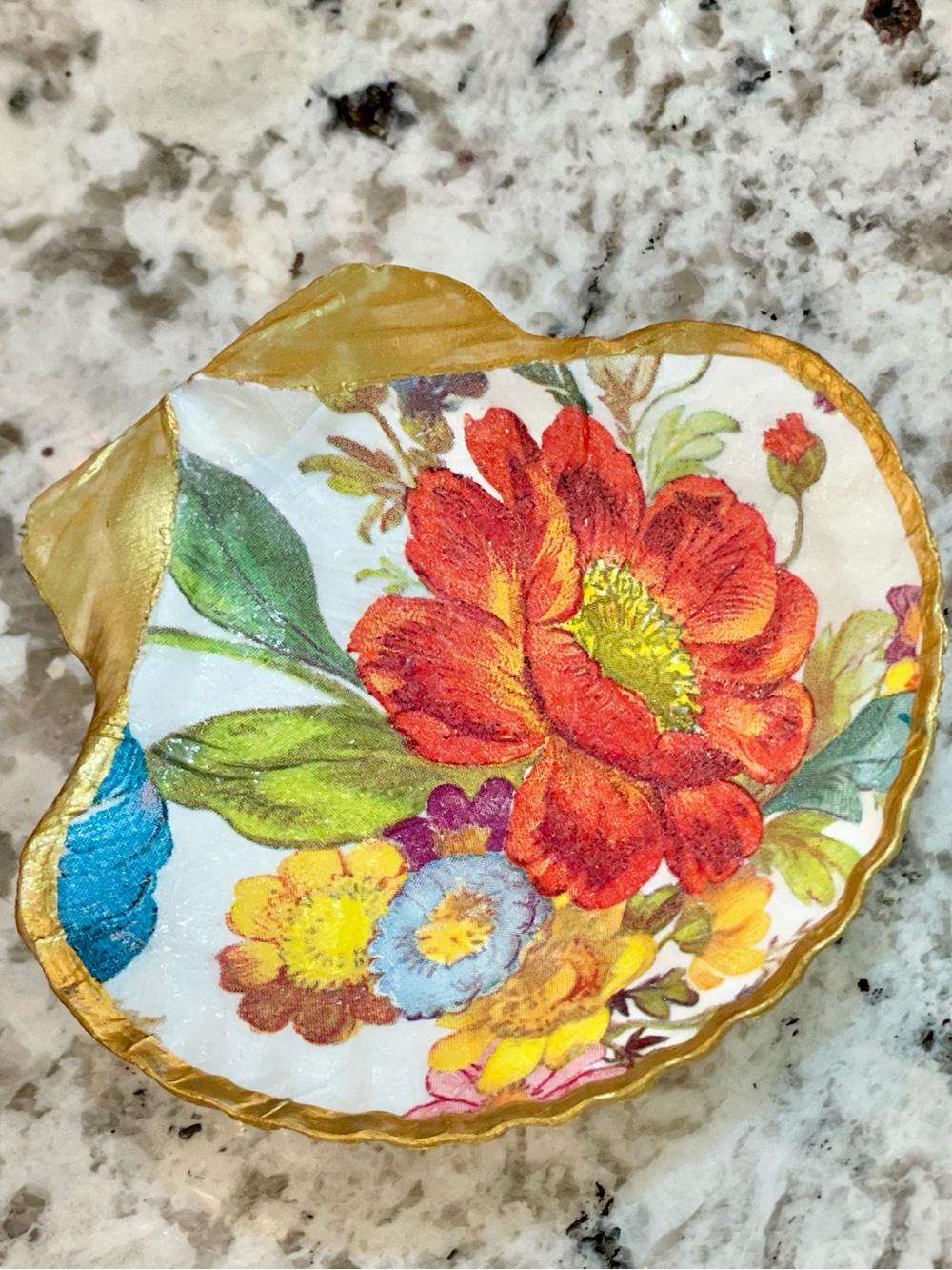 Flower Market Trinket Shell Dish Orange 4.5”